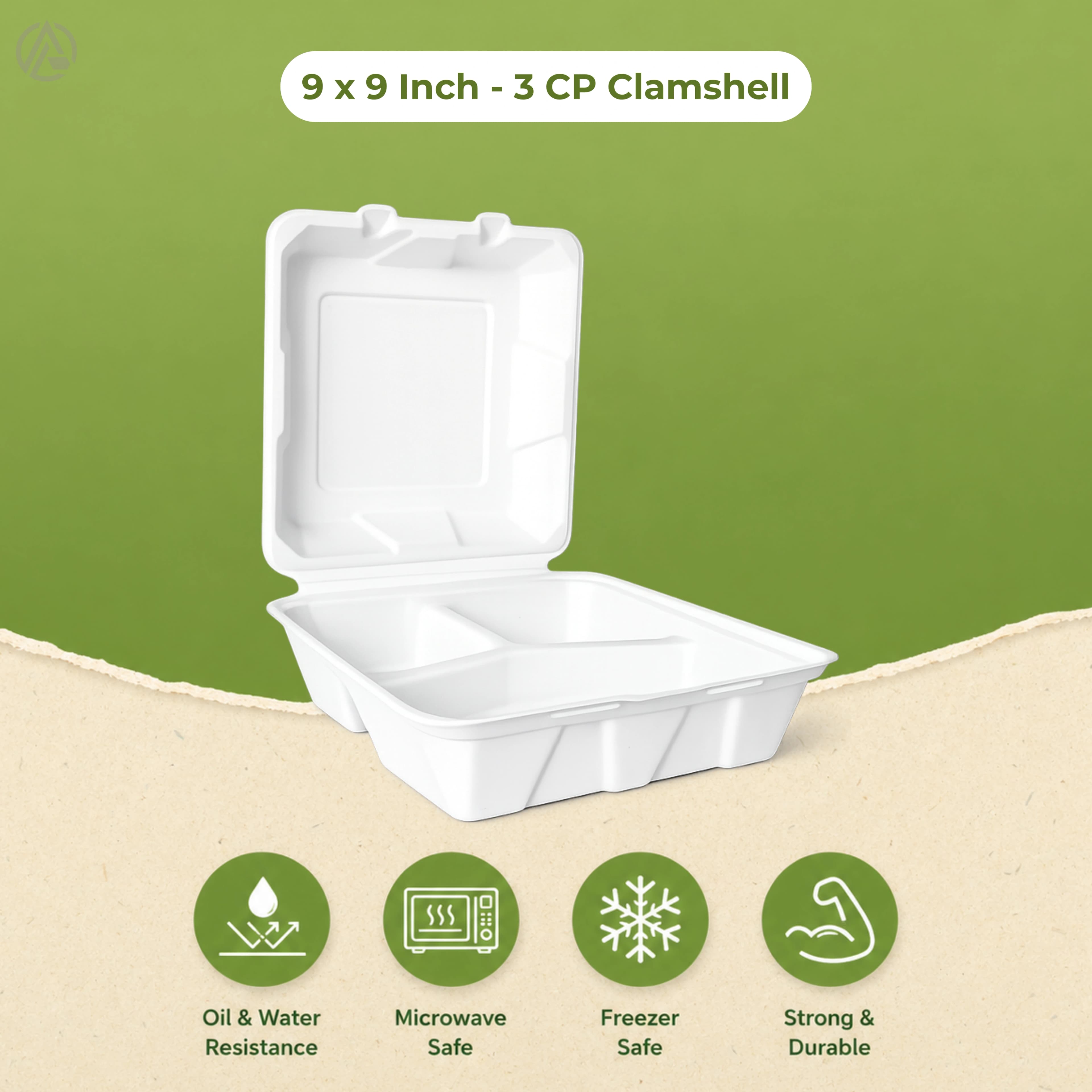 9x9 Inch - 3 CP Clamshell